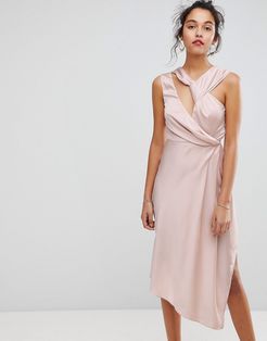 Asymmetric Midi Dress-Pink
