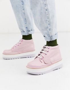 high stack leather boots in pink