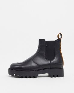 Kizziie chunky chelsea boots in black with leopard back tab