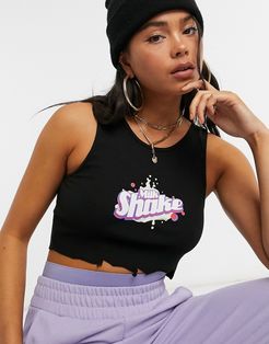 cropped ribbed crop tank with milk shake graphic-Black
