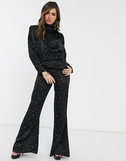 high waist pants two-piece in gold star print-Black