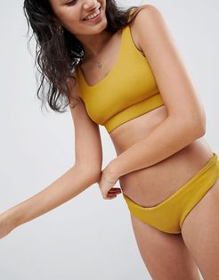 Ribbed Mustard Cheeky Bikini Bottom-Yellow