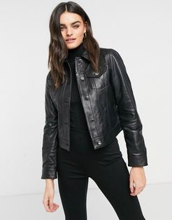 trucker jacket in black leather