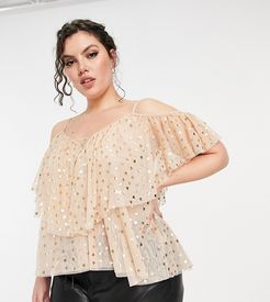 ruffle cold shoulder top in blush mini heart print-Pink