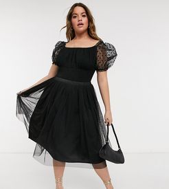 tulle midi skirt in black