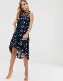 shift dress in spotty mesh in navy