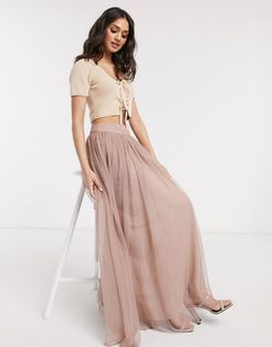 tulle maxi skirt in mink-Pink