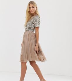 tulle midi skirt in taupe-Brown