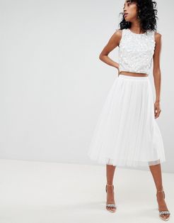 tulle midi skirt in white