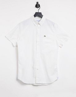 button down collar short sleeve oxford shirt in white