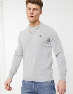 crew neck cotton sweater in light gray-Grey