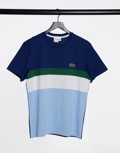 multi color panelled t-shirt in navy/ white/ green-Tan