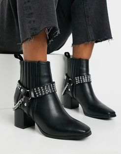 square toe harness boots in black