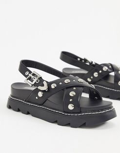 studded chunky sandals in black