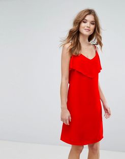 Cami Dress With Frill Overlay-Red