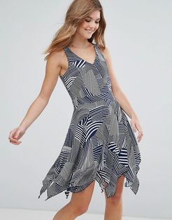 Printed Skater Dress-Navy