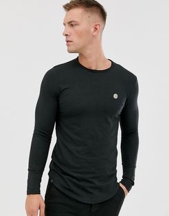 basic longline long sleeve top-Black