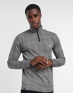 two-piece prince of wales check sweat half zip in black