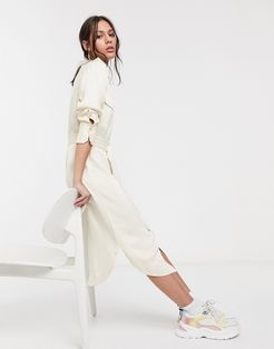 belted utility midi shirt dress in cream