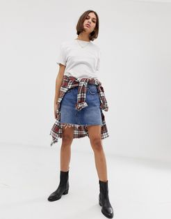 denim mini skirt with raw hem-Blues