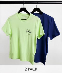 Exclusive to ASOS 2 pack modern vintage circle logo T-shirt in navy & shadow green-Multi