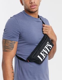 fanny pack in black with serif logo