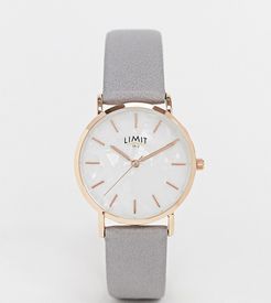 faux leather watch in gray exclusive to ASOS-Grey