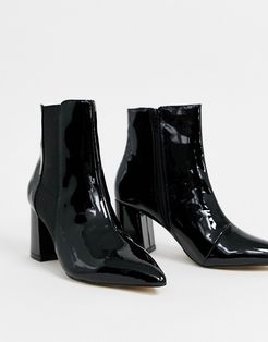 almond toe ankle boot in black patent