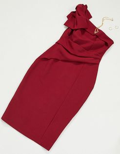 bow detail midi dress with one shoulder in magenta-Pink