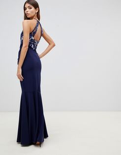 lace detail maxi dress in navy