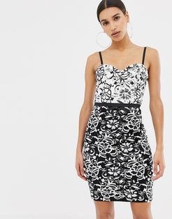 monochrome lace midi dress-Multi