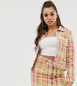 bright check denim jacket two-piece-Multi