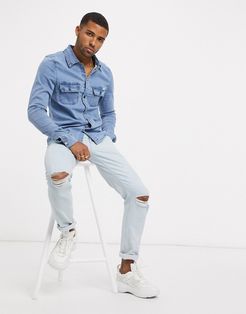 muscle fit denim shirt in blue