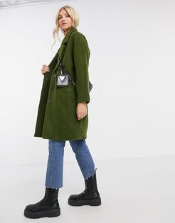 fluffy straight coat in olive-Green