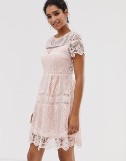 lace overlay mini dress with open back detail-Pink