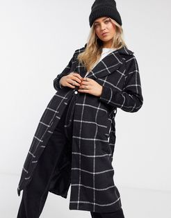 wrap coat in black plaid