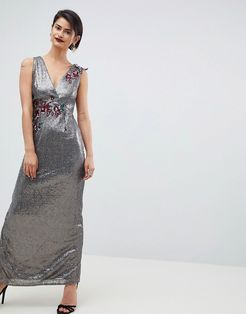 All Over Sequin Maxi Dress-Brown