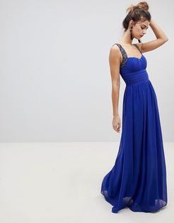 embellished strap maxi dress-Blues