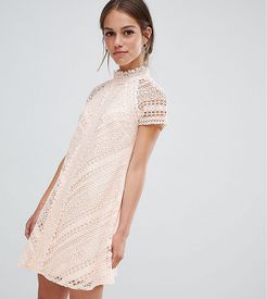 all over lace mini shift dress-Pink