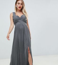 Metallic Jersey Maxi Dress With Wrap Detail-Silver