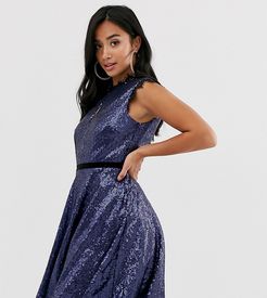 sequin key hole skater dress-Navy