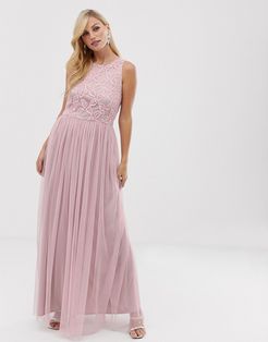 pleat skirt maxi dress-Pink