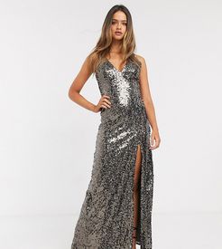 strappy sequin maxi gown in copper-Gold