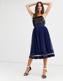 tulle midi skirt-Navy