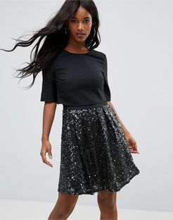 Velvet Skaterdress With Hevily Embellished Skirt-Black