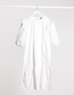 midi smock dress-White