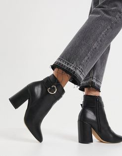 block-heel ankle boots with gold trim in black