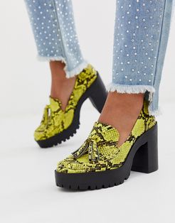 chunky platform shoes in yellow snake