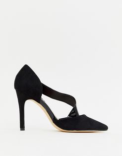 patent cross strap pointed heels-Black