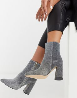 pointed heeled ankle boot in silver glitter-Multi